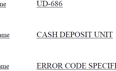 Cash Deposit Unit UD-686: Error Code Specification